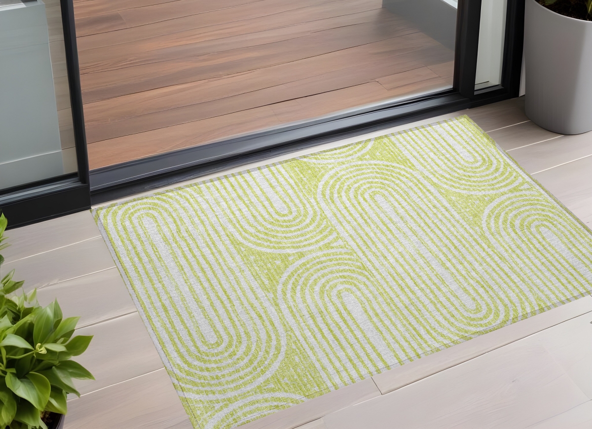 Green & White Abstract Washable Area Rug - 2 x 3 ft. - Stain Resistant