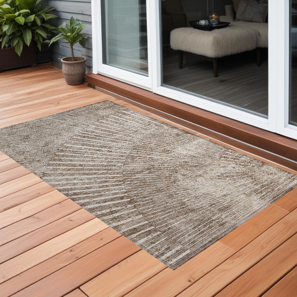 Abstract Washable Area Rug - Taupe & Ivory - 2 x 3 ft - Stain Resistant