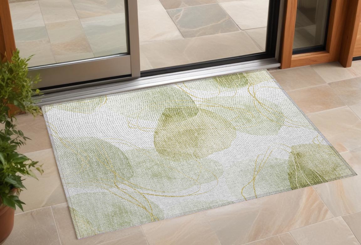 Green & Ivory Abstract Washable Area Rug - 3 x 5 ft - Non-Skid Design