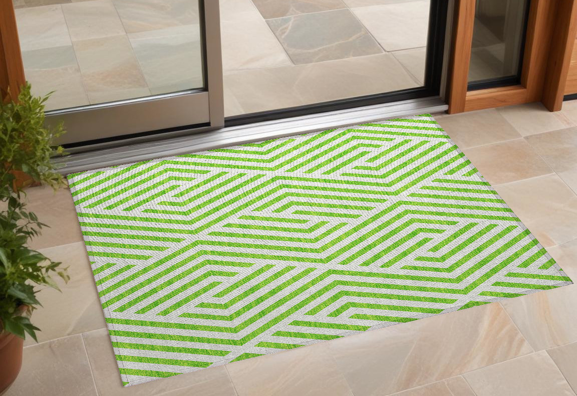 Geometric Washable Area Rug - Lime Green & White - 3 x 5 ft - Stain Resistant