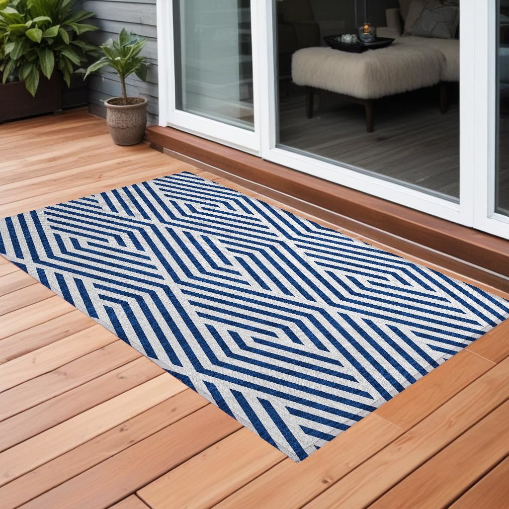 Navy & White Geometric Area Rug - 2 x 3 ft. - Washable & Stain Resistant