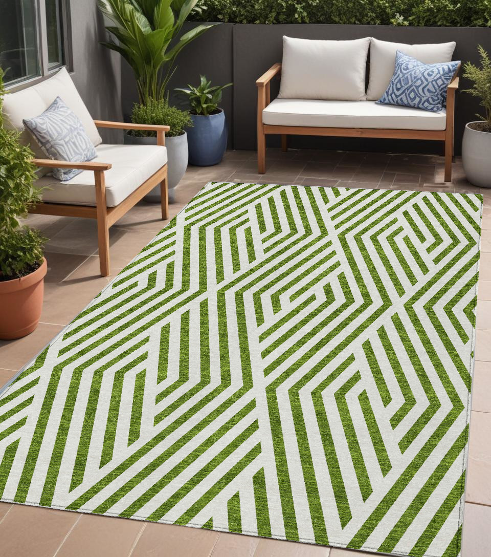 Geometric Area Rug - Lime Green & White - 5 x 8 ft - Stain Resistant