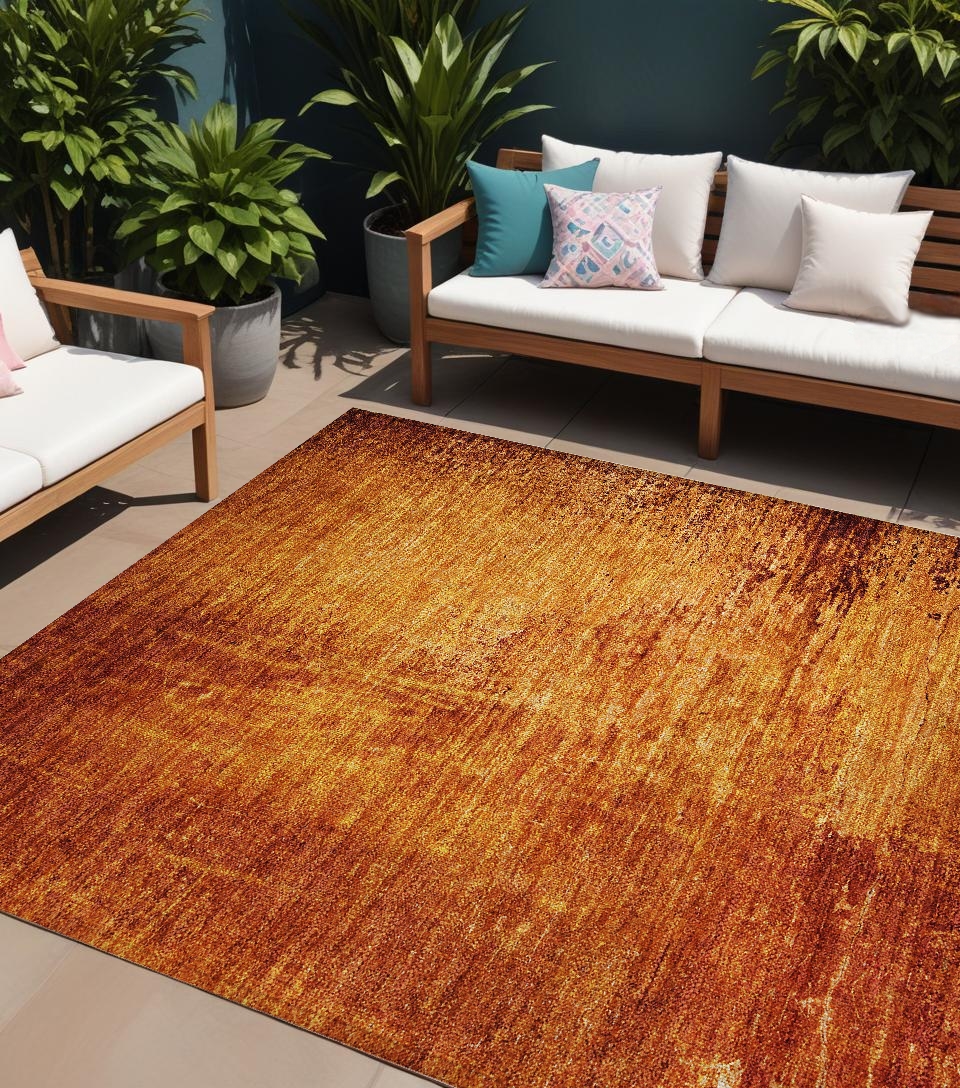 562721 10 x 14 ft. Orange Abstract Washable Non Skid Indoor Outdoor Rectangle Machine Woven Area Rug