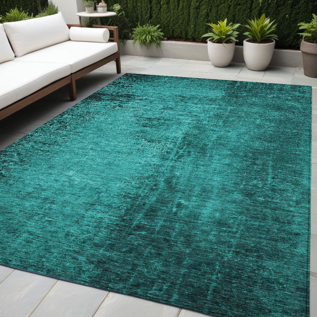 562735 5 x 8 ft. Teal Abstract Washable Non Skid Indoor Outdoor Rectangle Machine Woven Area Rug