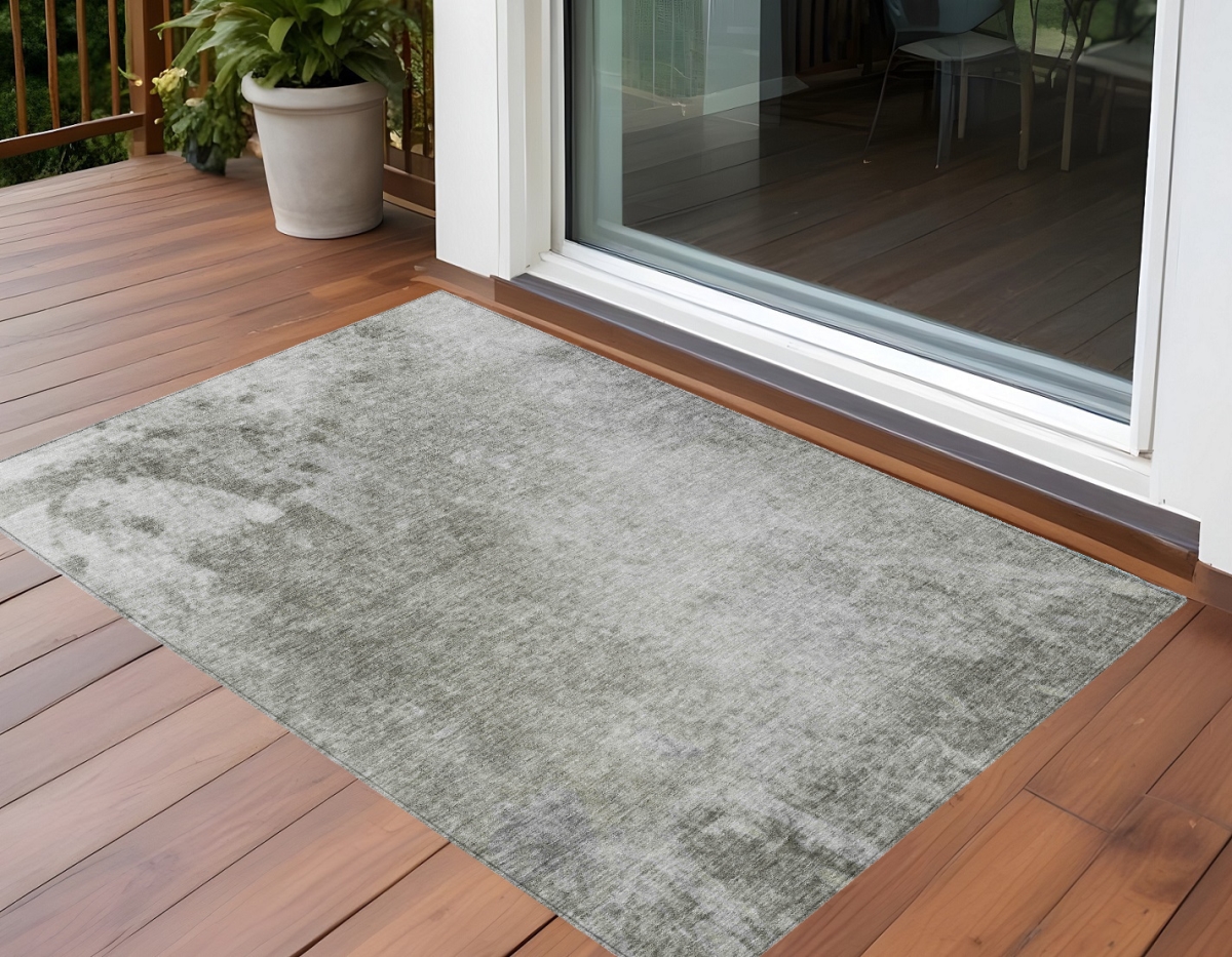 Gray & Off White Abstract Washable Area Rug - 3 x 5 ft - Non-Skid Stain Resistant