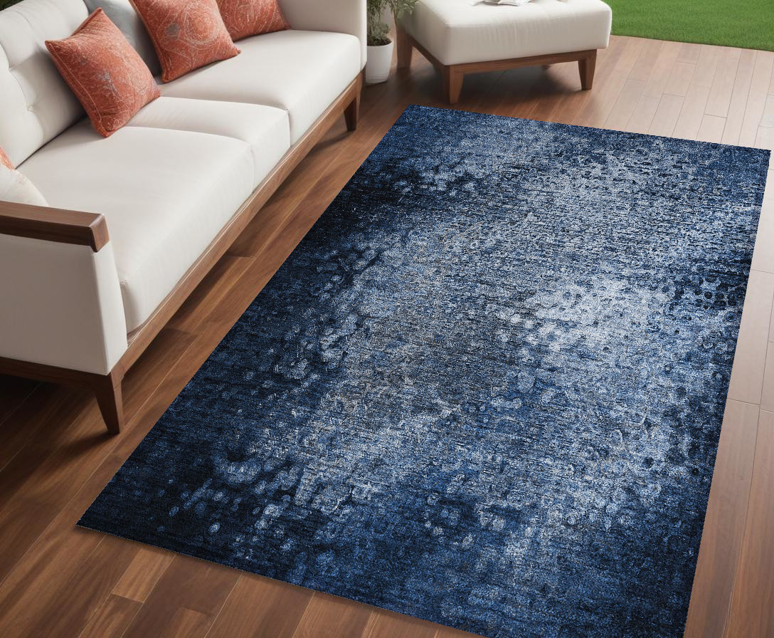 563497 5 x 8 ft. Blue Washable Non Skid Indoor Outdoor Rectangle Machine Woven Area Rug