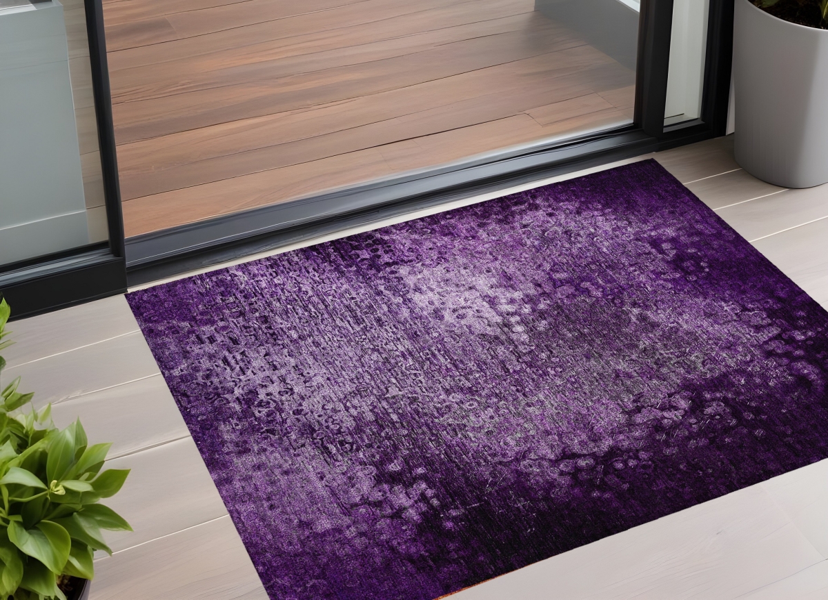 Purple Washable Non-Skid Area Rug - 3 x 5 ft - Stain Resistant & UV Protected
