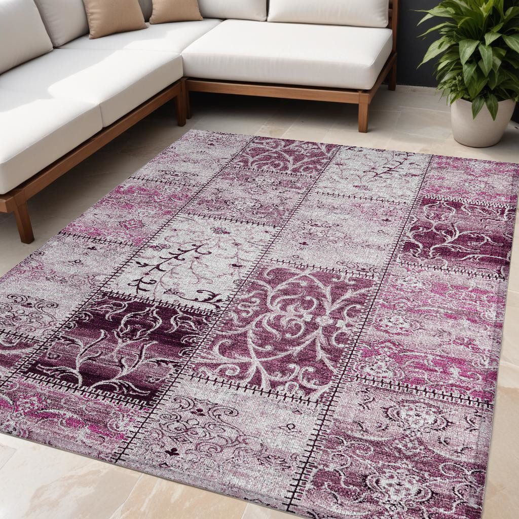 563533 5 x 8 ft. Mountbatten Pink Patchwork Washable Non Skid Indoor Outdoor Rectangle Machine Woven Area Rug