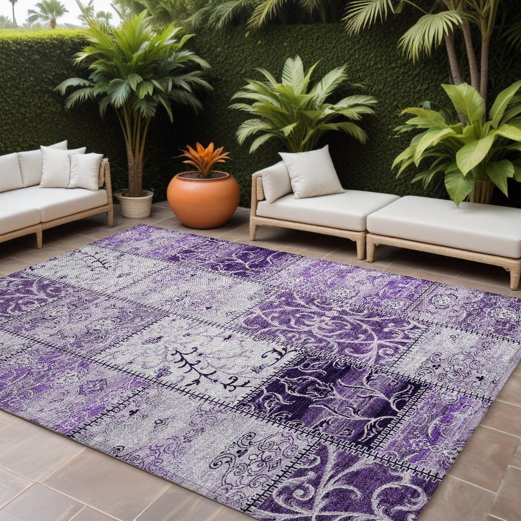 563571 8 x 10 ft. Purple Patchwork Washable Non Skid Indoor Outdoor Rectangle Machine Woven Area Rug