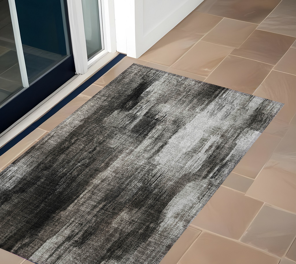 Gray & Black Abstract Washable Area Rug - 2 x 3 ft. - Stain Resistant