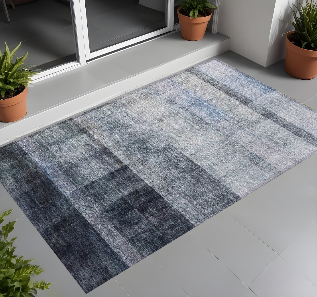 Navy & Gray Ombre 2x3 ft. Washable Non-Skid Area Rug - Stain Resistant