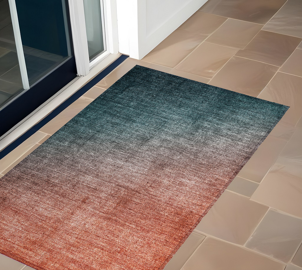 Gray & Red Orange Ombre Area Rug - 3 x 5 ft - Washable & Non-Skid