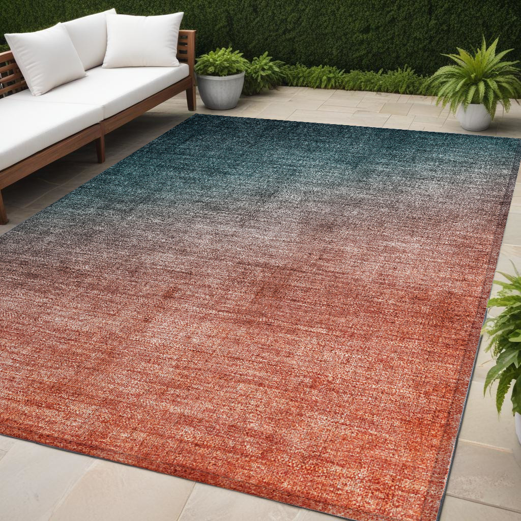 Ombre Area Rug - Gray & Red Orange - 5 x 8 ft - Machine Washable - Stain Resistant