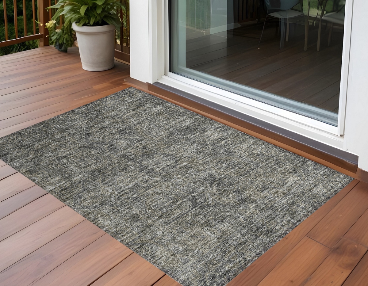 563820 3 x 5 ft. Brown & Black Oriental Washable Non Skid Indoor Outdoor Rectangle Machine Woven Area Rug