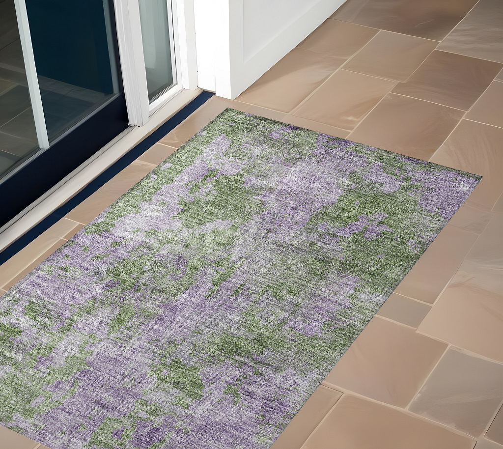 Abstract Green & Purple Area Rug - 3 x 5 ft - Washable & Non-Skid