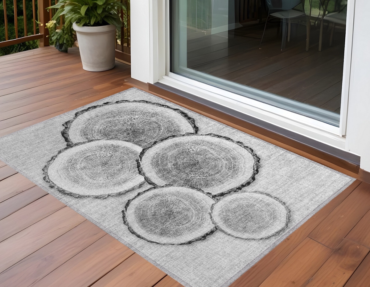 Gray & Black Faux Bois Area Rug - 3 x 5 ft - Washable & Non-Skid