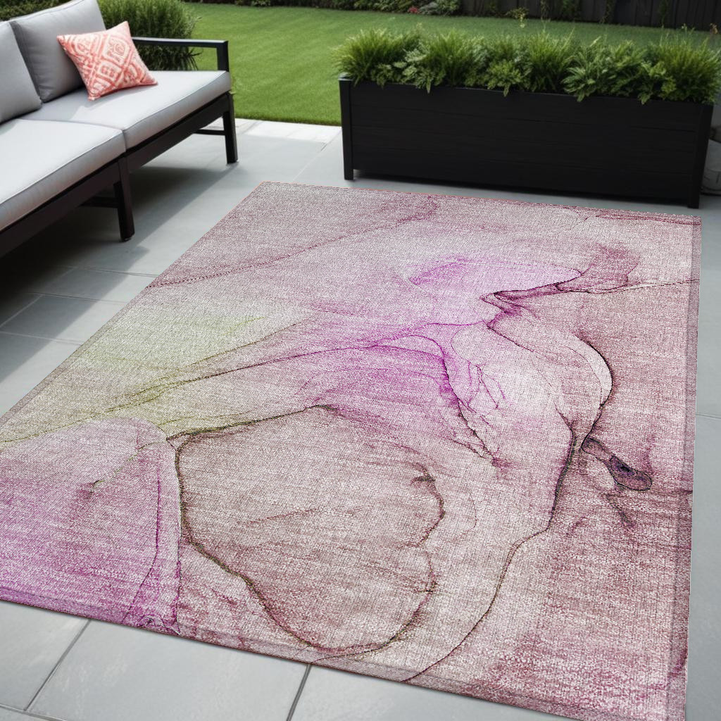 559401 5 x 8 ft. Pink Abstract Washable Non Skid Indoor Outdoor Rectangle Machine Woven Area Rug