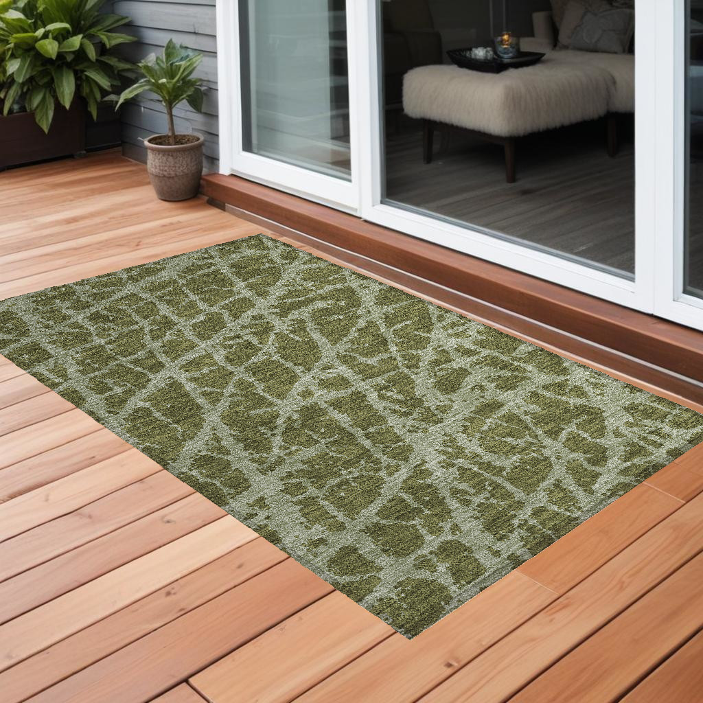 Green Abstract Washable Non-Skid Area Rug - 3 x 5 ft. - Stain Resistant