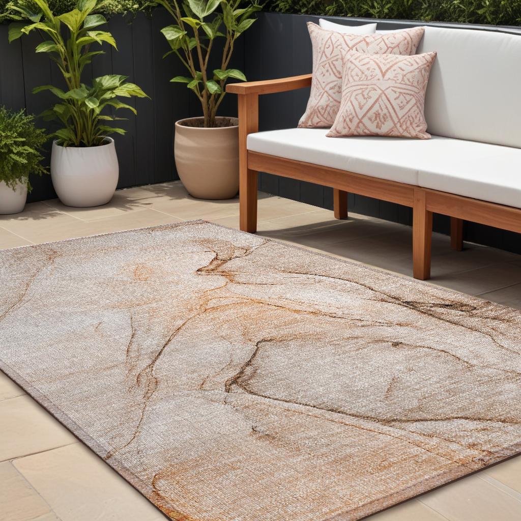 559702 10 x 14 ft. Orange Abstract Washable Non Skid Indoor Outdoor Rectangle Machine Woven Area Rug