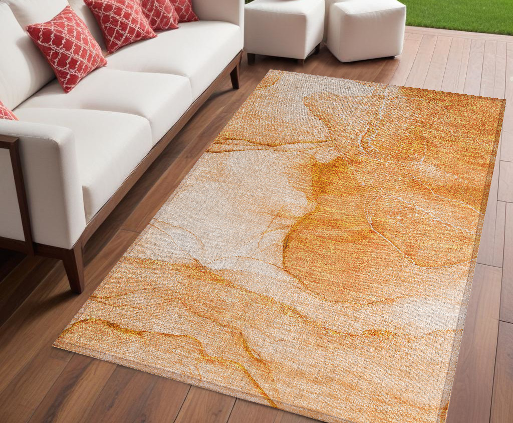 559752 5 x 8 ft. Orange Abstract Washable Non Skid Indoor Outdoor Rectangle Machine Woven Area Rug