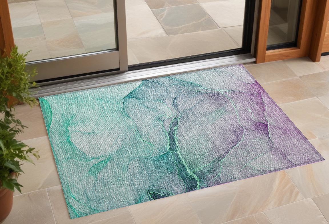 Green Abstract Washable Non-Skid Area Rug - 3 x 5 ft - Stain Resistant
