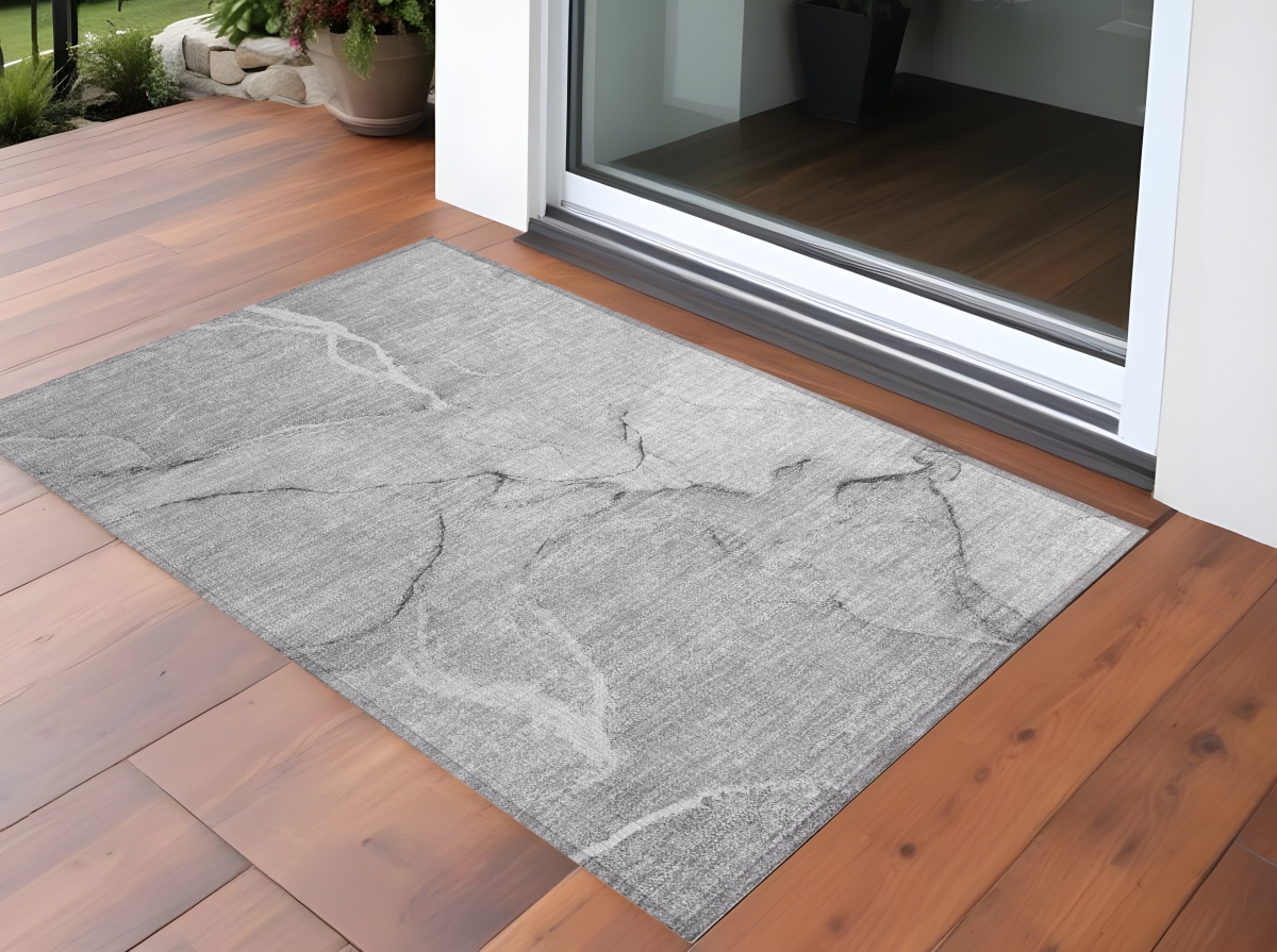 Gray Abstract Washable Area Rug - 3 x 5 ft - Non-Skid - Stain Resistant