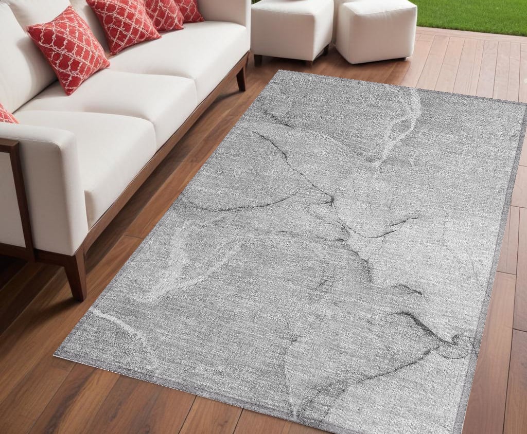 559897 5 x 8 ft. Gray Abstract Washable Non Skid Indoor Outdoor Rectangle Machine Woven Area Rug