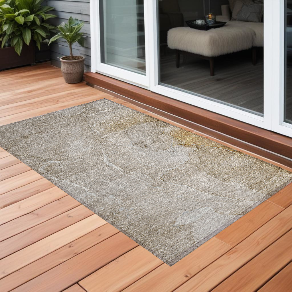 559914 3 x 5 ft. Beige Abstract Washable Non Skid Indoor Outdoor Rectangle Machine Woven Area Rug