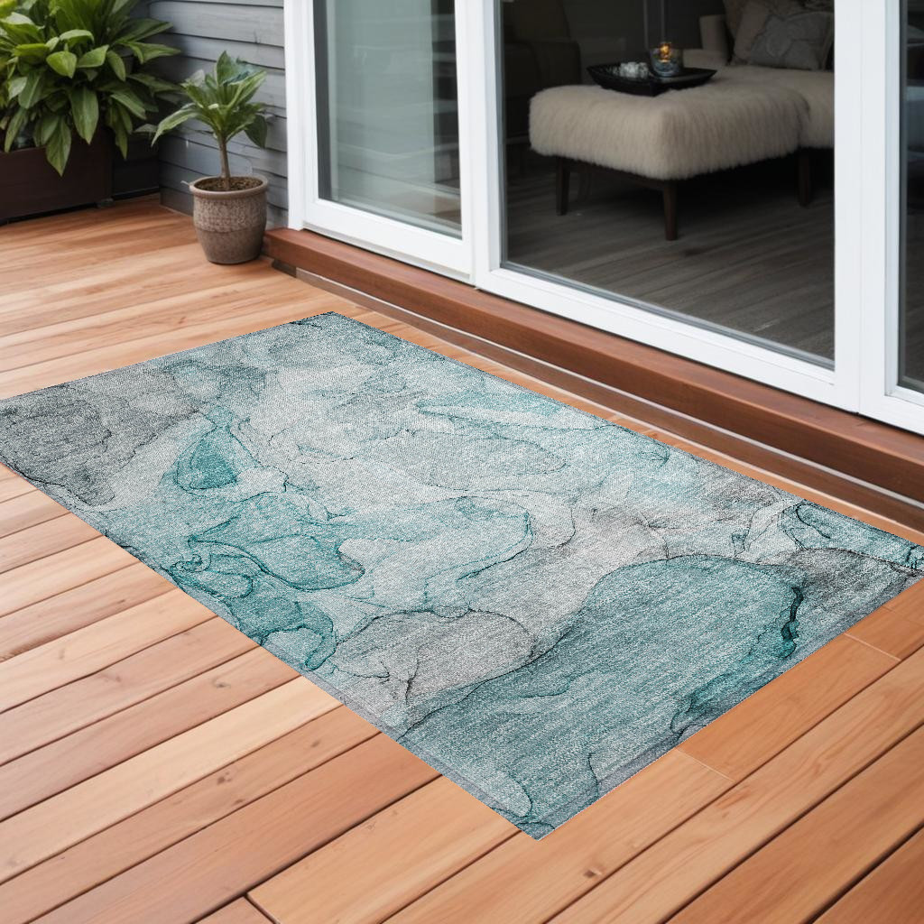 Gray & Ivory Abstract Area Rug - 3 x 5 ft - Washable - Non-Skid