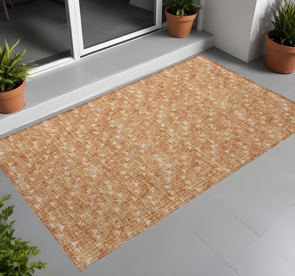 560124 3 x 5 ft. Bronze Geometric Washable Non Skid Indoor Outdoor Rectangle Machine Woven Area Rug