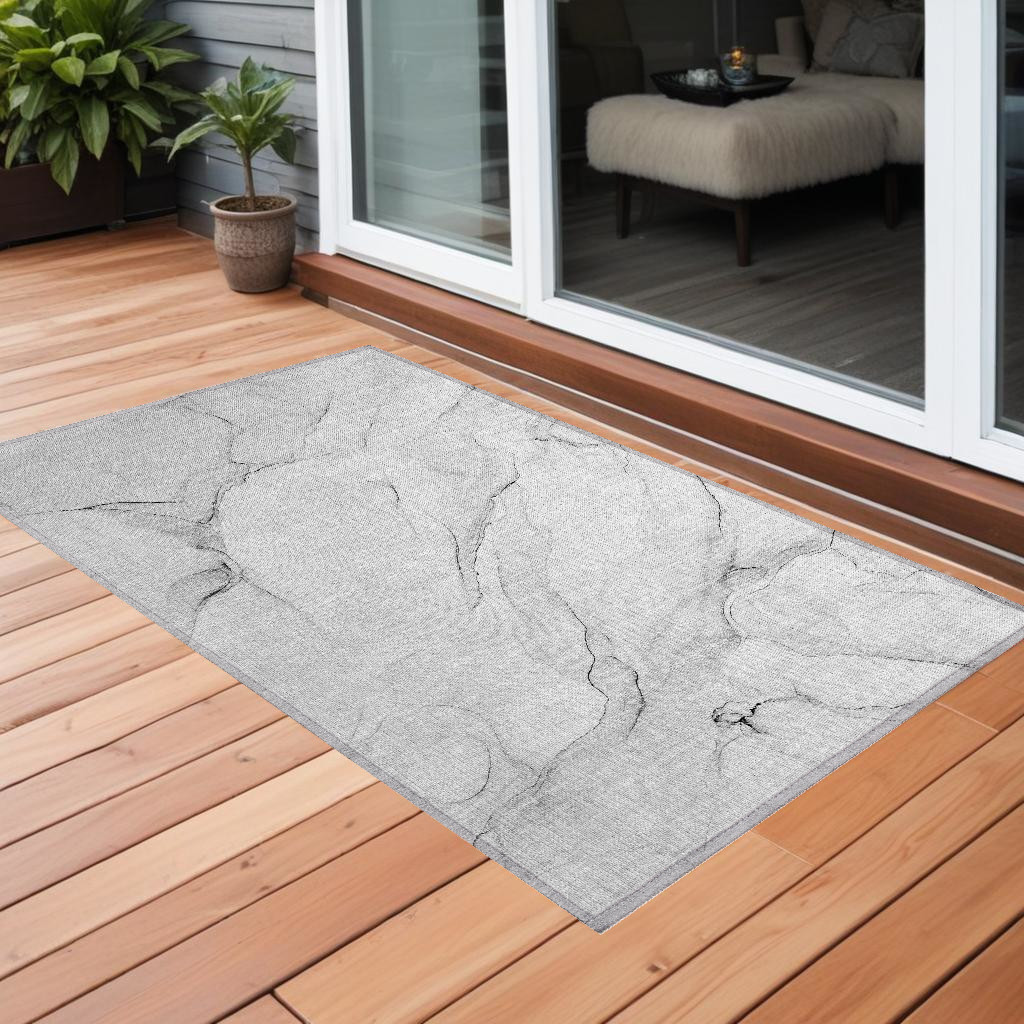 560160 3 x 5 ft. Gray Abstract Washable Non Skid Indoor Outdoor Rectangle Machine Woven Area Rug