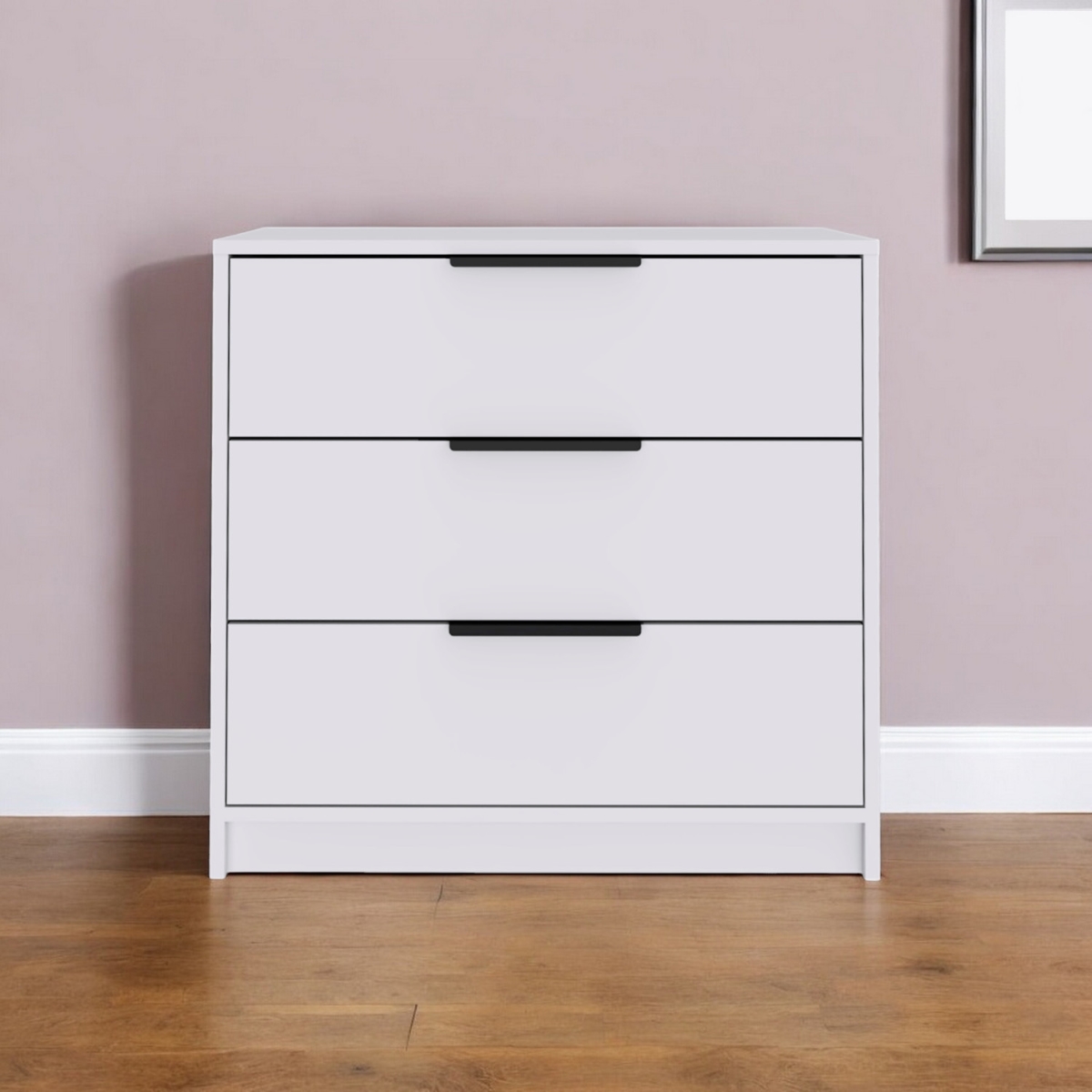 544002 28 in. White Three Drawer Dresser