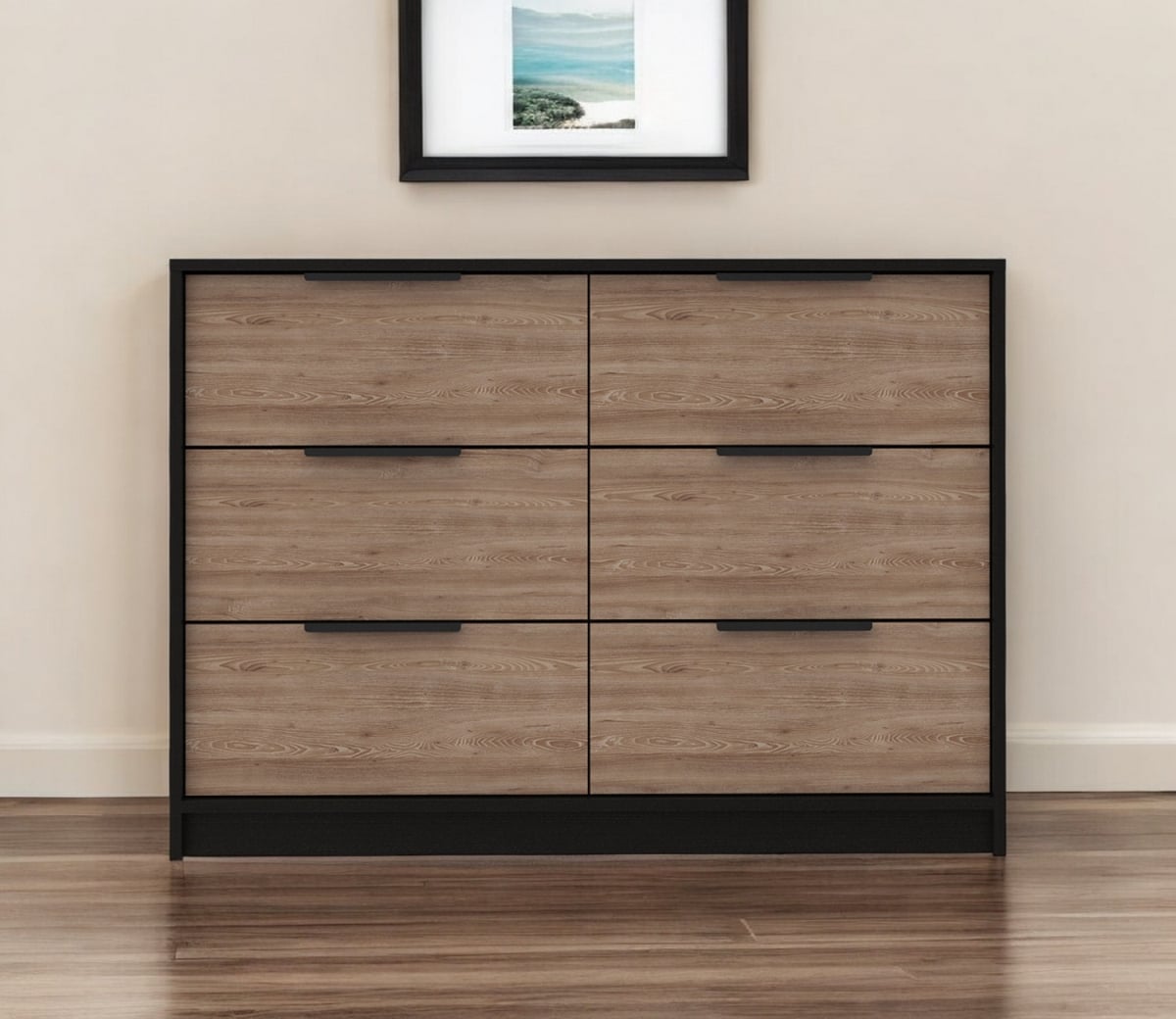 544052 42 in. Brown & Black Six Drawer Double Dresser