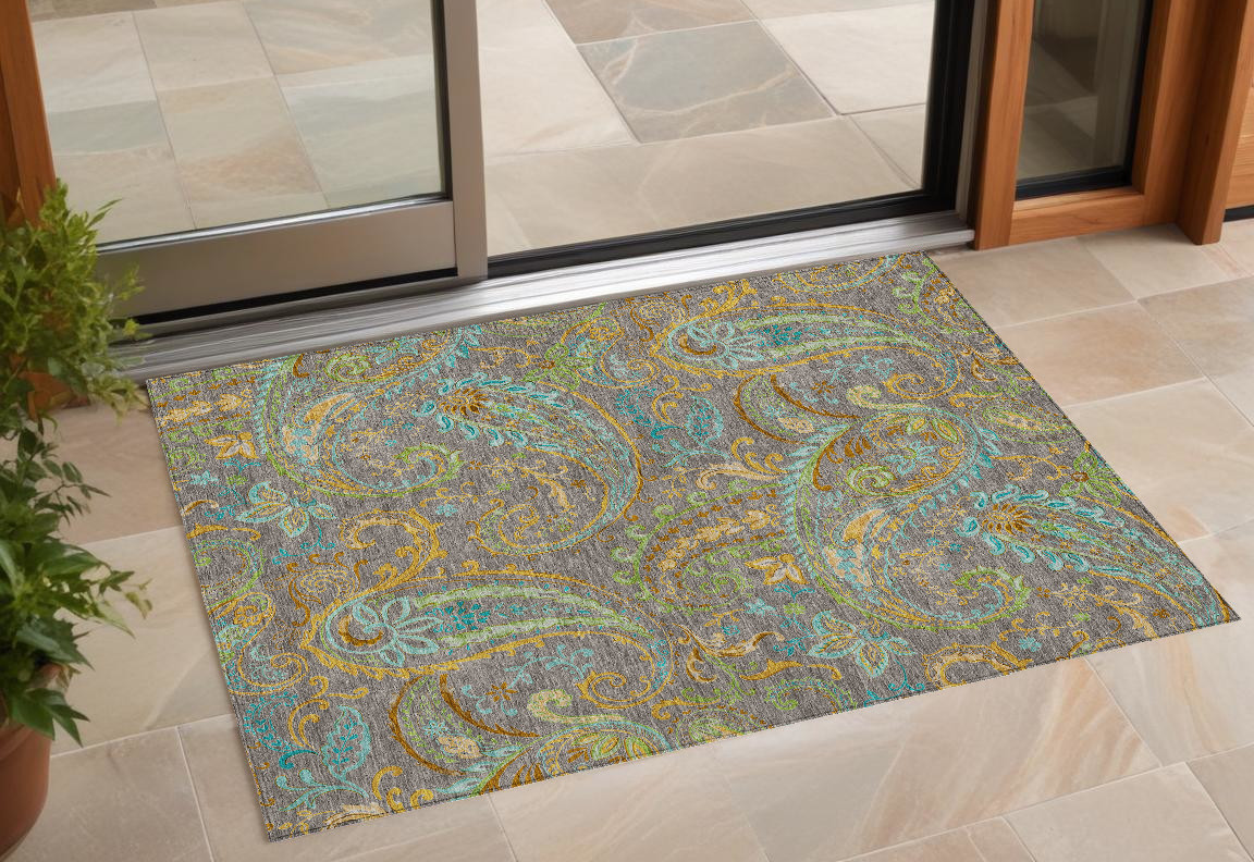 561458 3 x 5 ft. Taupe Paisley Washable Non Skid Indoor Outdoor Rectangle Machine Woven Area Rug