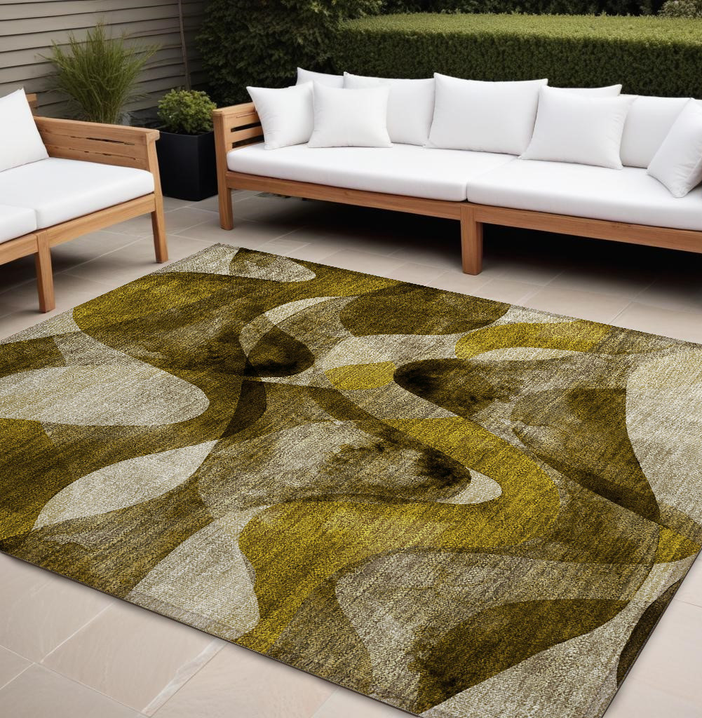 561587 10 x 14 ft. Coffee Abstract Washable Non Skid Indoor Outdoor Rectangle Machine Woven Area Rug