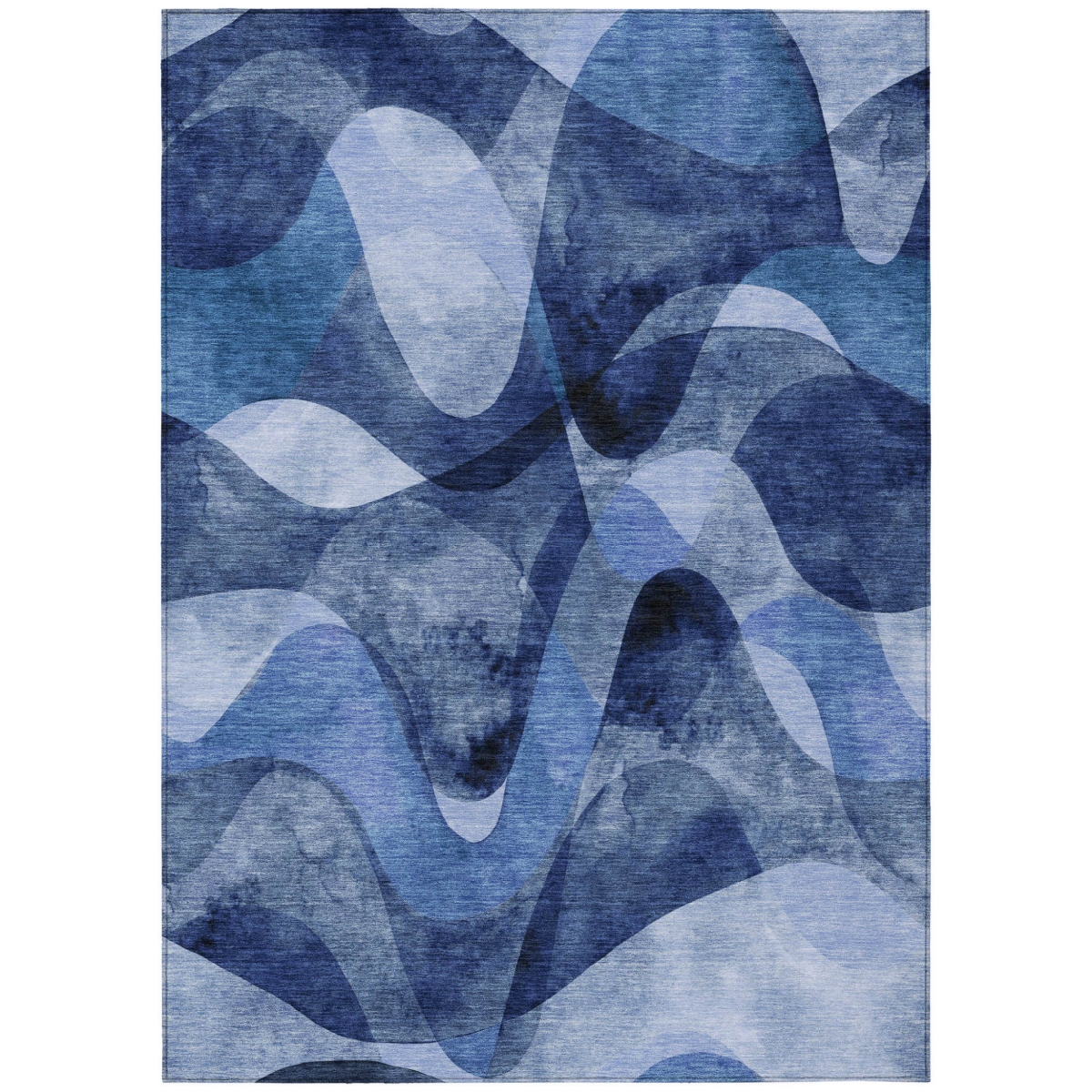Navy Blue Abstract Washable Area Rug - 3 x 5 ft - Stain Resistant & Non-Skid