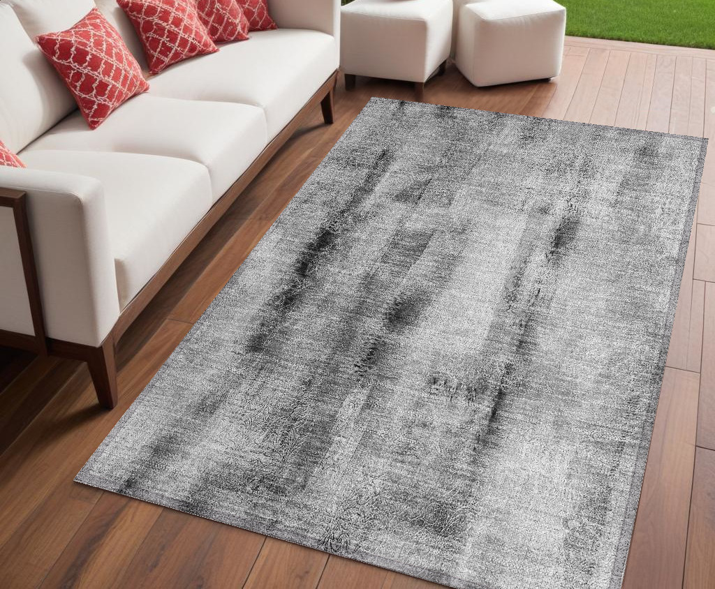 561655 5 x 8 ft. Gray Washable Non Skid Indoor Outdoor Rectangle Machine Woven Area Rug
