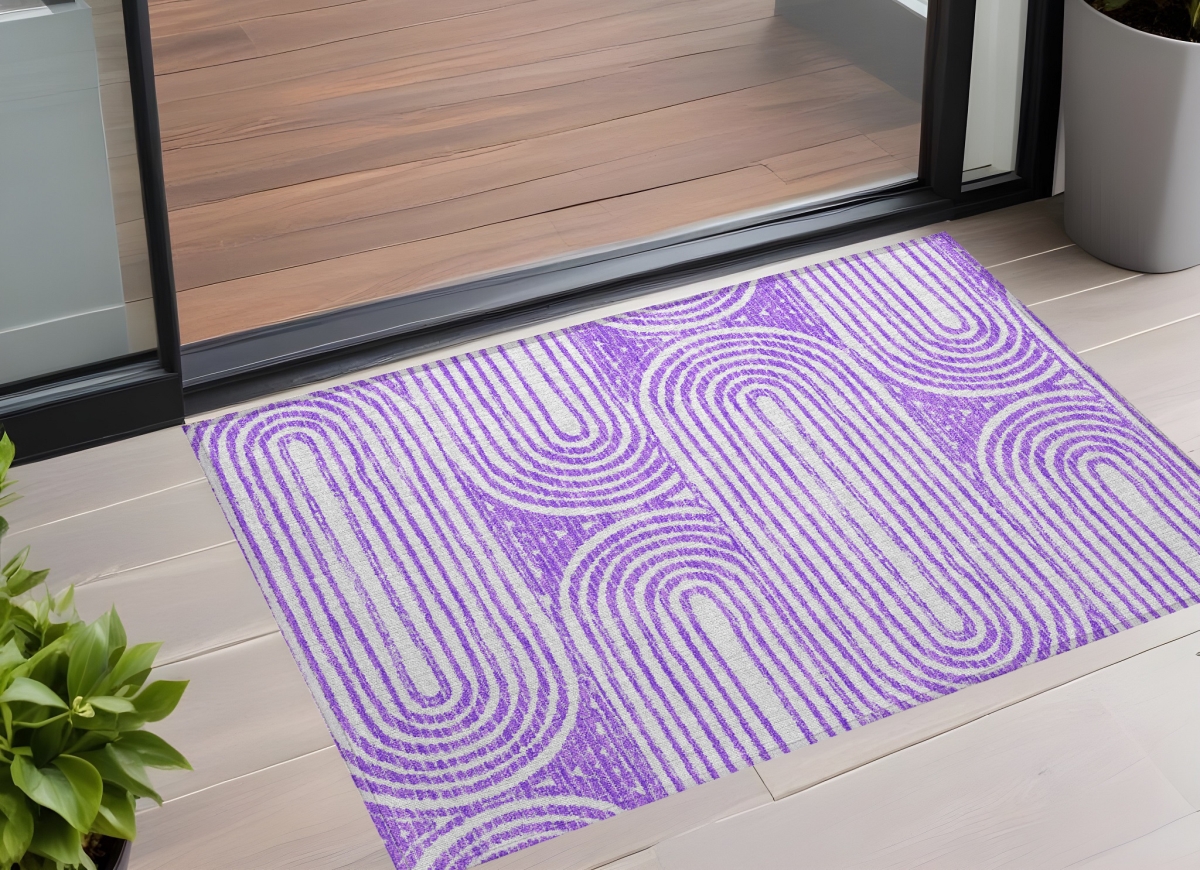 Purple & White Abstract Washable Area Rug - 3 x 5 ft - Stain Resistant