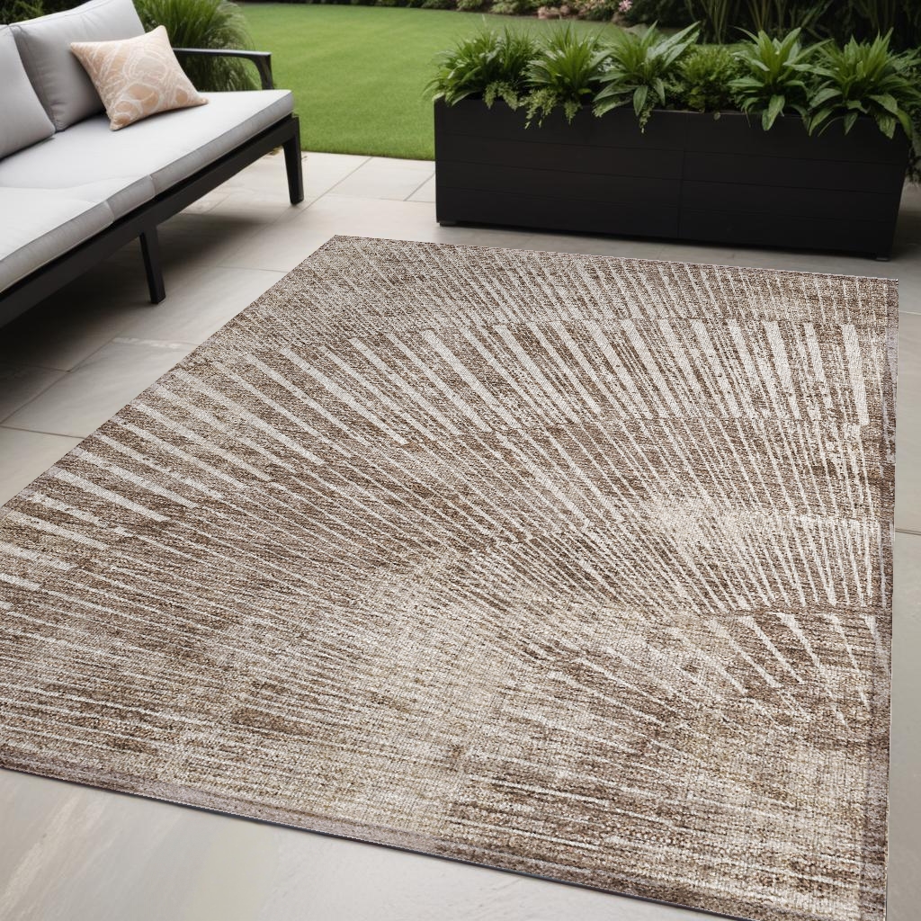 Abstract Taupe & Ivory Area Rug - 5 x 8 ft - Machine Washable - Stain Resistant