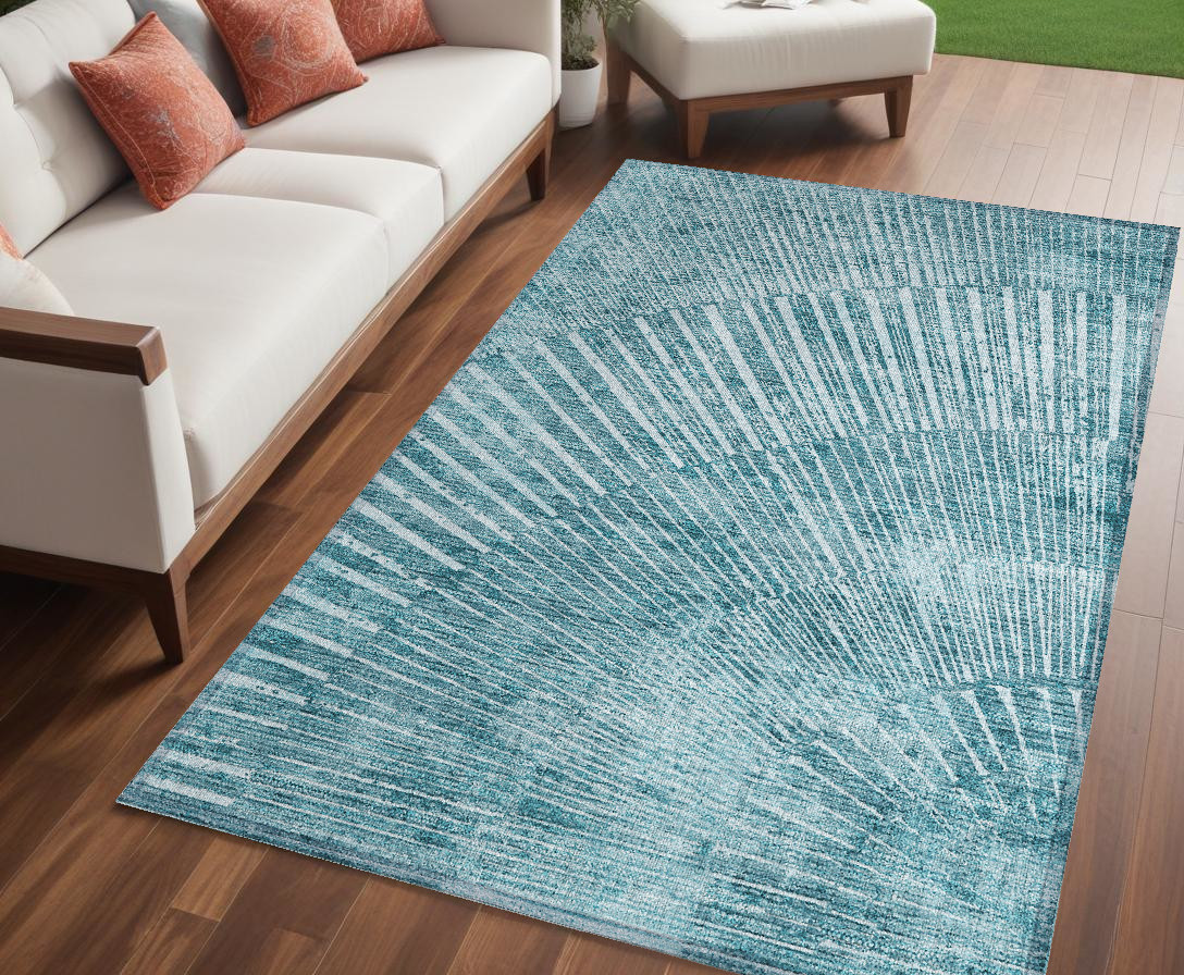 562006 5 x 8 ft. Teal Abstract Washable Non Skid Indoor Outdoor Rectangle Machine Woven Area Rug