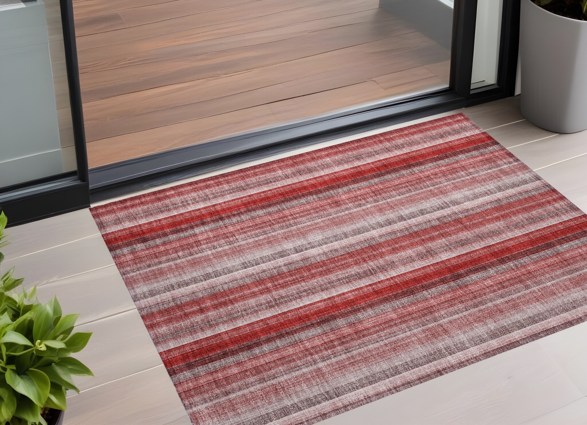 Gray Pink & Red Striped Area Rug - 3 x 5 ft - Washable & Non-Skid
