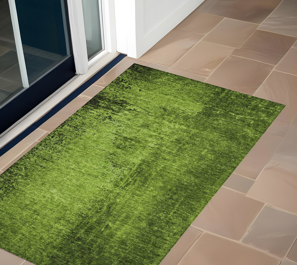 562698 3 x 5 ft. Green Abstract Washable Non Skid Indoor Outdoor Rectangle Machine Woven Area Rug
