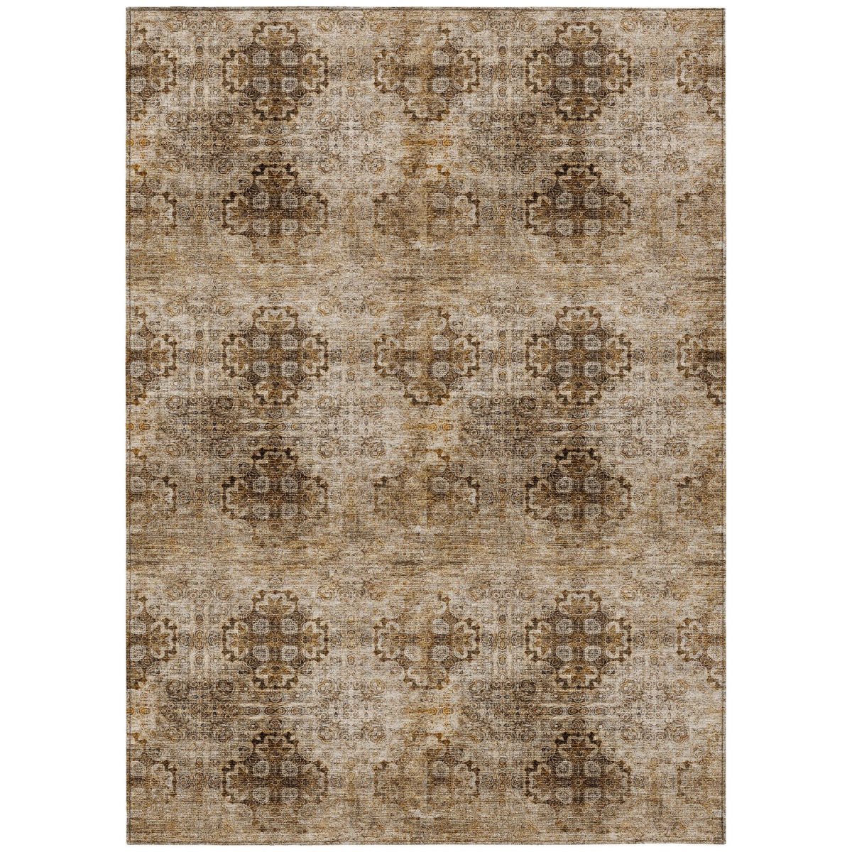 Taupe Floral Medallion Area Rug - 3 x 5 ft. - Machine Washable - Non-Skid
