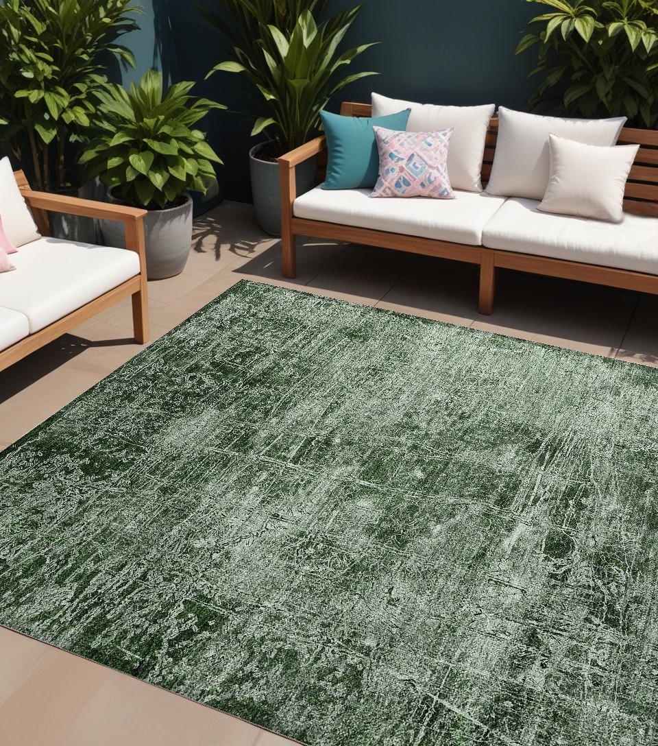 563103 8 x 10 ft. Emerald Abstract Washable Non Skid Indoor Outdoor Rectangle Machine Woven Area Rug