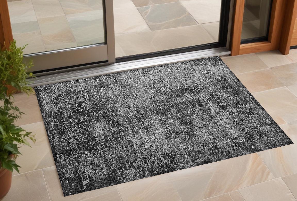 563109 3 x 5 ft. Gray Abstract Washable Non Skid Indoor Outdoor Rectangle Machine Woven Area Rug
