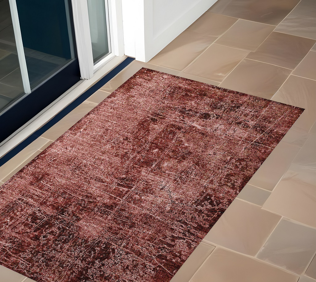 Merlot Abstract Washable Non-Skid Area Rug - 2 x 3 ft - Stain Resistant