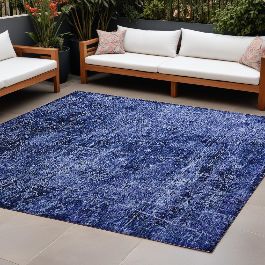 563140 9 x 12 ft. Navy Blue Abstract Washable Non Skid Indoor Outdoor Rectangle Machine Woven Area Rug