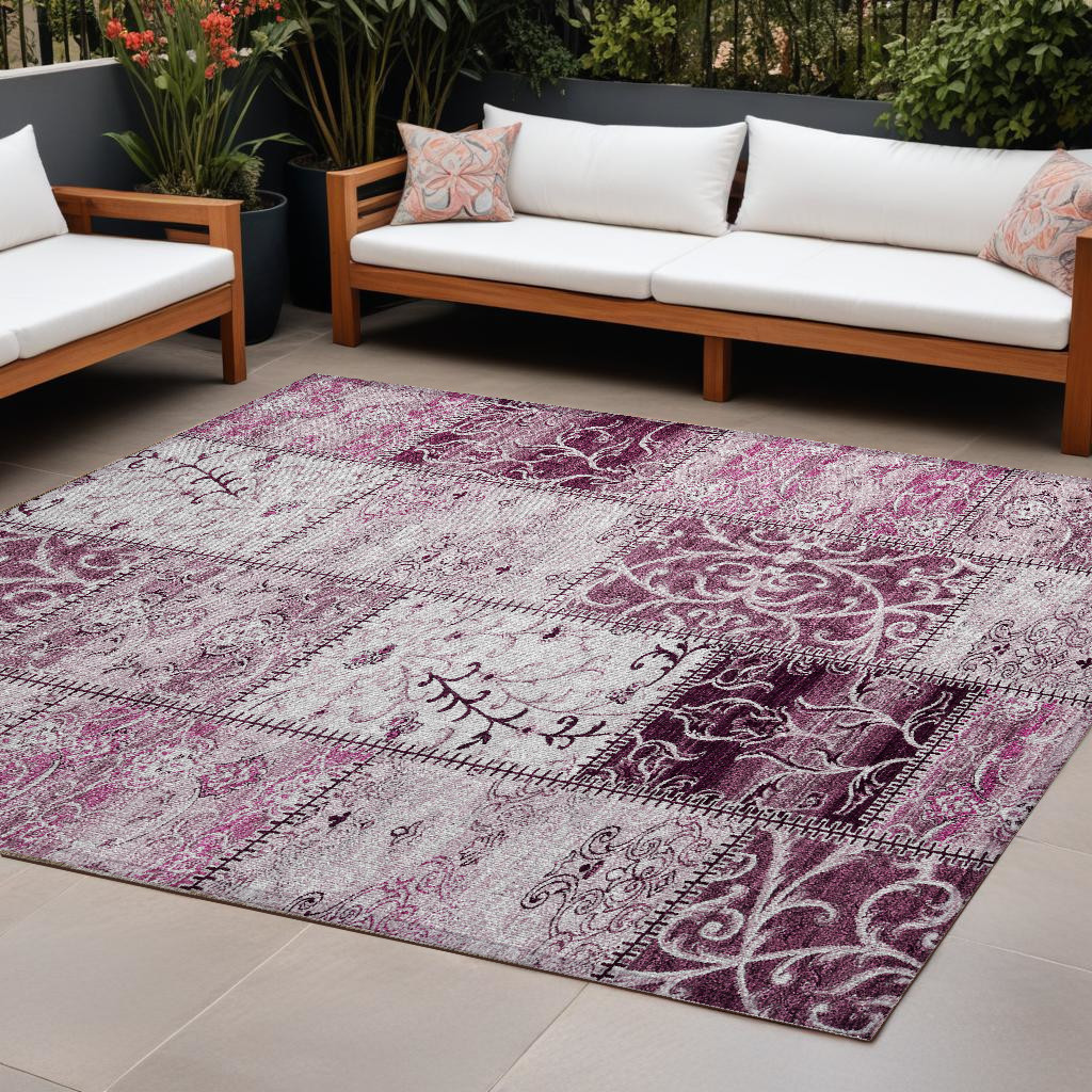 563535 8 x 10 ft. Mountbatten Pink Patchwork Washable Non Skid Indoor Outdoor Rectangle Machine Woven Area Rug