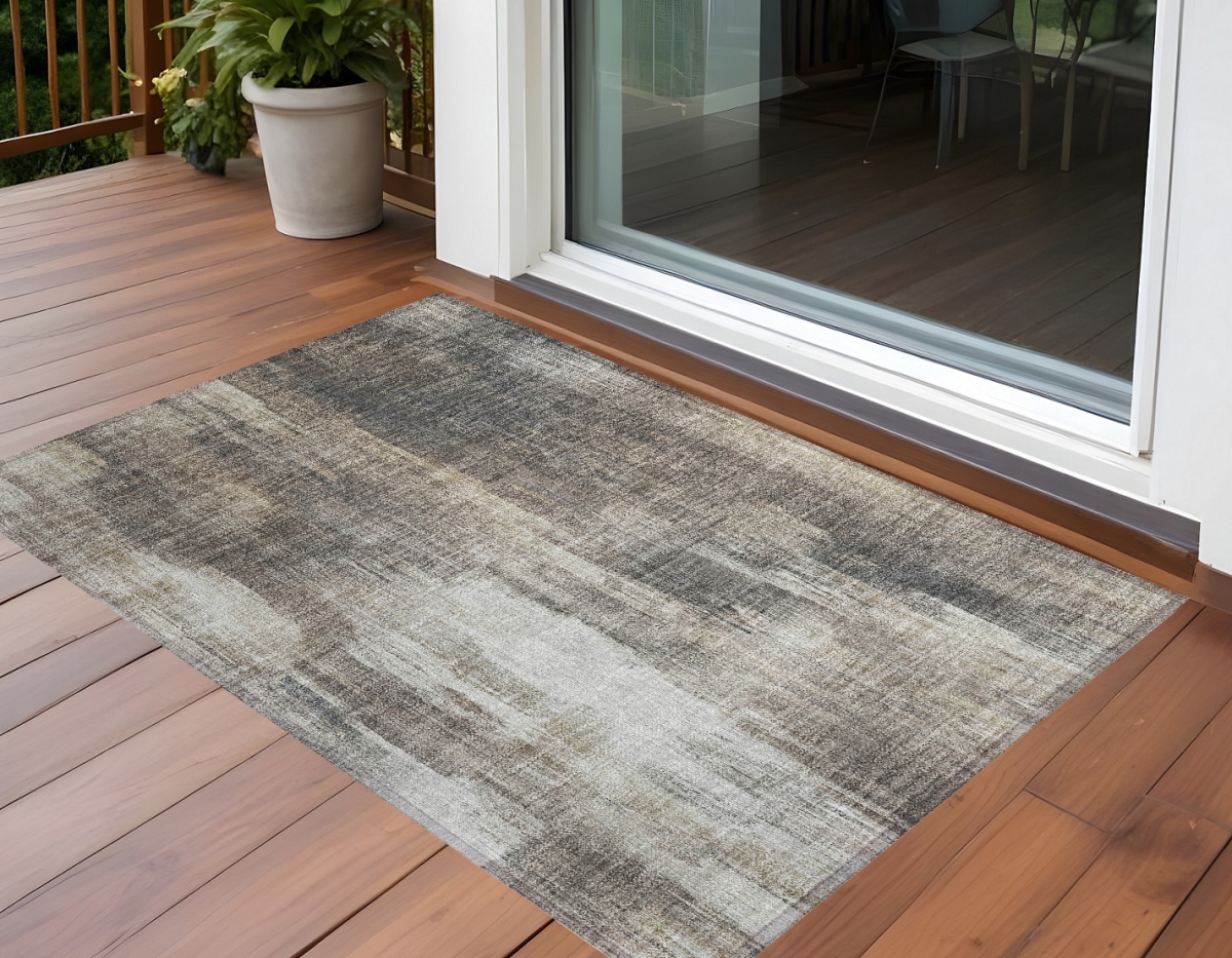 Abstract Washable Area Rug - Taupe & Gray - 3 x 5 ft - Stain Resistant