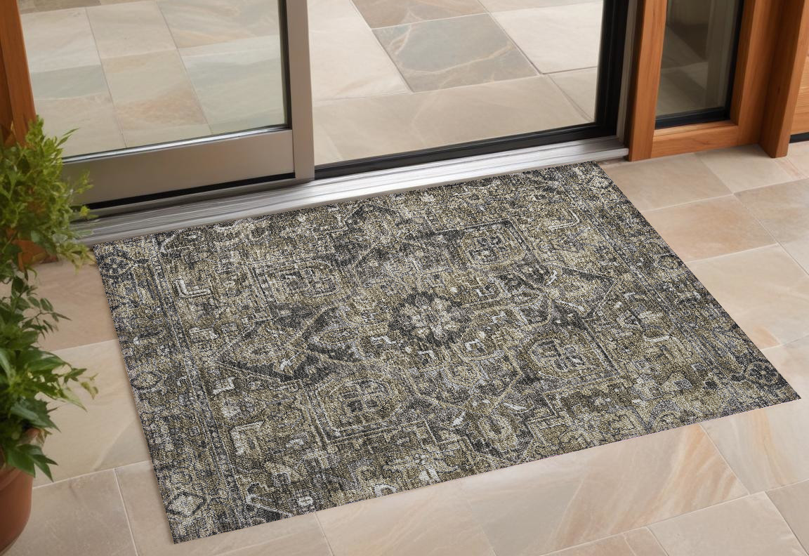 563793 3 x 5 ft. Taupe & Dark Taupe Oriental Washable Non Skid Indoor Outdoor Rectangle Machine Woven Area Rug